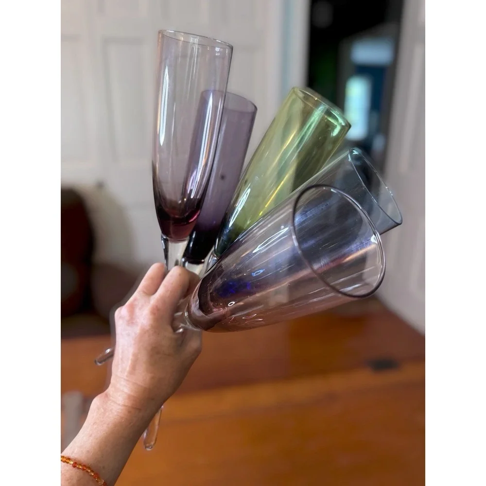 Bouquet Champagne Toasting Flutes 5 Different Colored Stems Glass